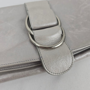 HOBO International Silver Leather Foldover Clutch Bag