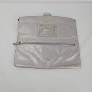 HOBO International Silver Leather Foldover Clutch Bag