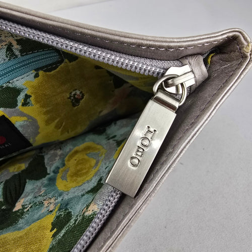 HOBO International Silver Leather Foldover Clutch Bag