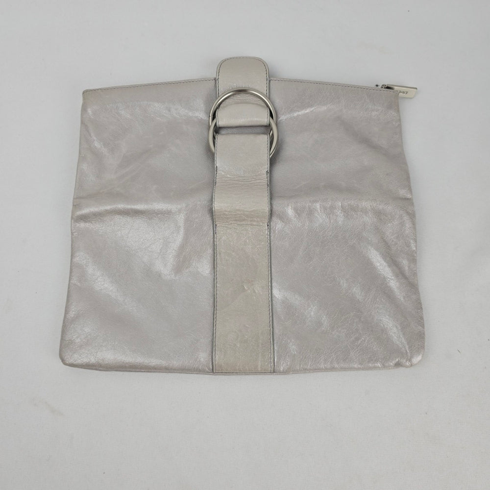 HOBO International Silver Leather Foldover Clutch Bag