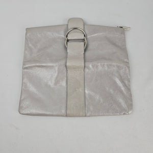 HOBO International Silver Leather Foldover Clutch Bag