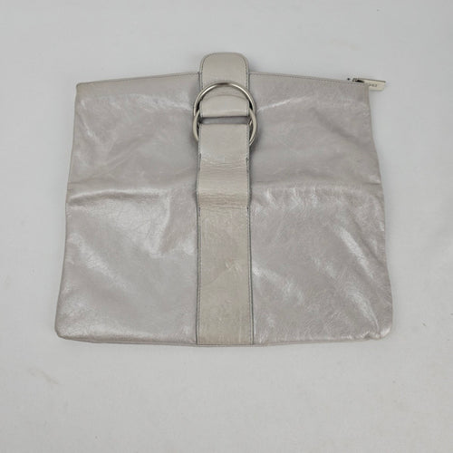 HOBO International Silver Leather Foldover Clutch Bag