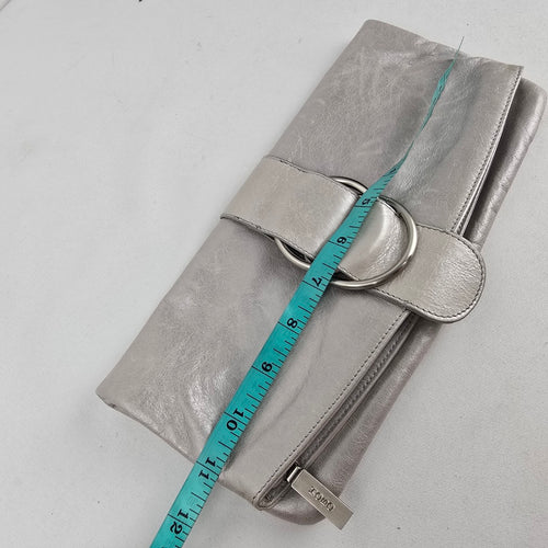HOBO International Silver Leather Foldover Clutch Bag