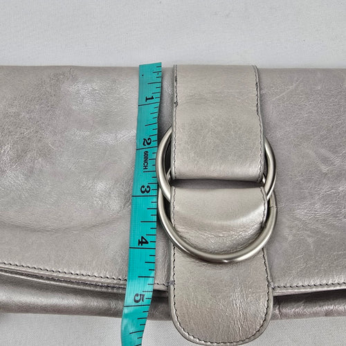 HOBO International Silver Leather Foldover Clutch Bag