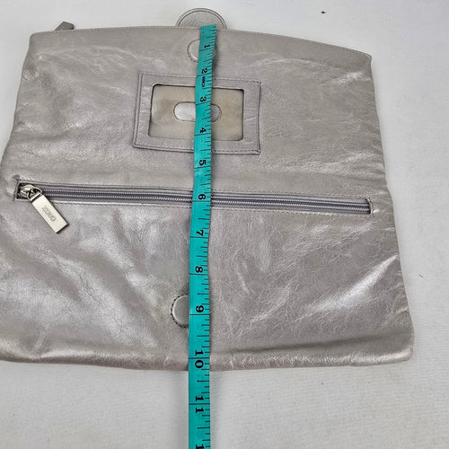 HOBO International Silver Leather Foldover Clutch Bag