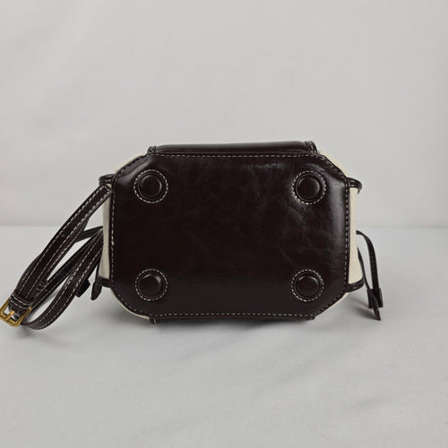 Zara Textured Mini Bucket Bag Canvas Brown Crossbody Top Handle