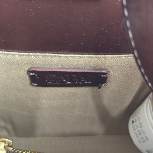 Zara Textured Mini Bucket Bag Canvas Brown Crossbody Top Handle