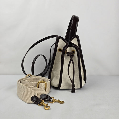 Zara Textured Mini Bucket Bag Canvas Brown Crossbody Top Handle