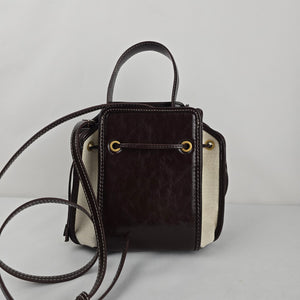 Zara Textured Mini Bucket Bag Canvas Brown Crossbody Top Handle