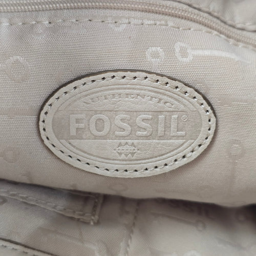 Fossil Cream Woven Leather Drawstring Bucket Shoulder Bag
