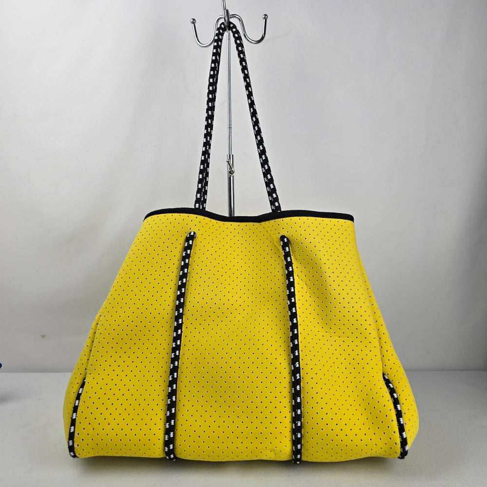 Yellow Perforated Neoprene Tote Bag with Zip Pouch Large Shoulder Handbag