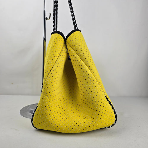 Yellow Perforated Neoprene Tote Bag with Zip Pouch Large Shoulder Handbag