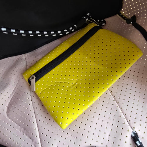 Yellow Perforated Neoprene Tote Bag with Zip Pouch Large Shoulder Handbag