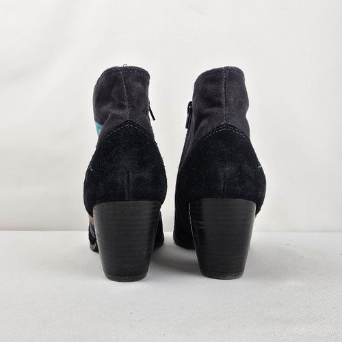 Desigual Women's Embroidered Ankle Boots Black Size 9