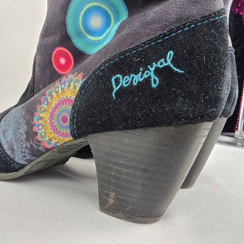 Desigual Women's Embroidered Ankle Boots Black Size 9