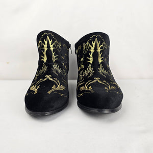 Torrid Women's Black Gold Embroidered Velvet Ankle Boots Size 9.5W