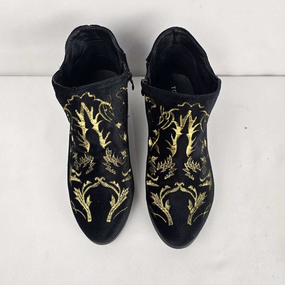 Torrid Women's Black Gold Embroidered Velvet Ankle Boots Size 9.5W