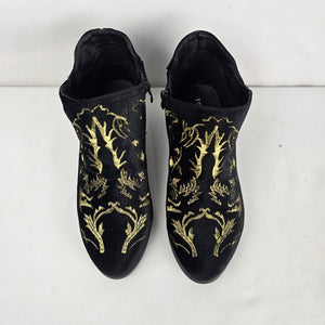 Torrid Women's Black Gold Embroidered Velvet Ankle Boots Size 9.5W