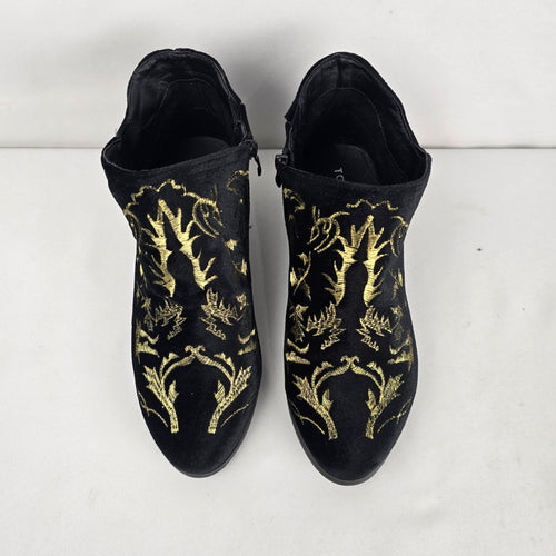 Torrid Women's Black Gold Embroidered Velvet Ankle Boots Size 9.5W
