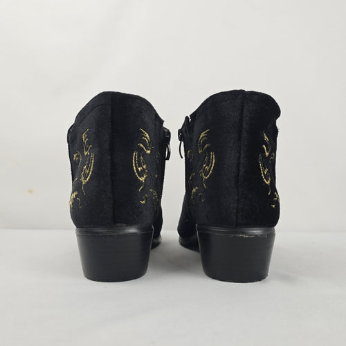 Torrid Women's Black Gold Embroidered Velvet Ankle Boots Size 9.5W