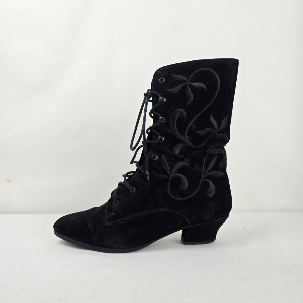 Vintage Current Attractions Black Suede Lace Up Victorian Boots Size 7.5
