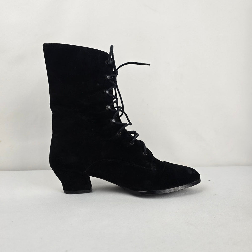 Vintage Current Attractions Black Suede Lace Up Victorian Boots Size 7.5