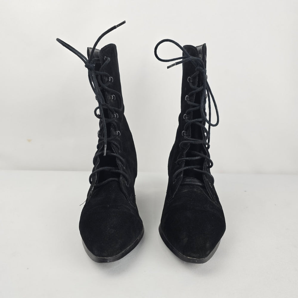 Vintage Current Attractions Black Suede Lace Up Victorian Boots Size 7.5
