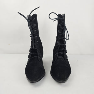 Vintage Current Attractions Black Suede Lace Up Victorian Boots Size 7.5