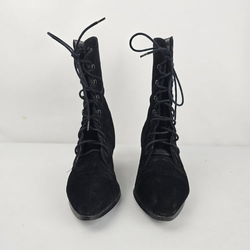 Vintage Current Attractions Black Suede Lace Up Victorian Boots Size 7.5