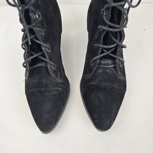 Vintage Current Attractions Black Suede Lace Up Victorian Boots Size 7.5
