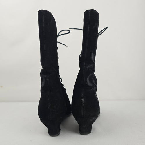 Vintage Current Attractions Black Suede Lace Up Victorian Boots Size 7.5