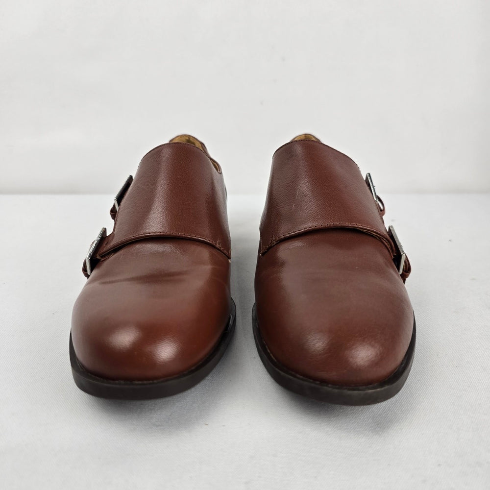 Nine West Brown Leather Double Monk Strap Loafers Dress Shoes Size 8.5