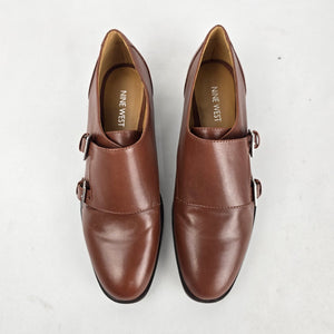 Nine West Brown Leather Double Monk Strap Loafers Dress Shoes Size 8.5