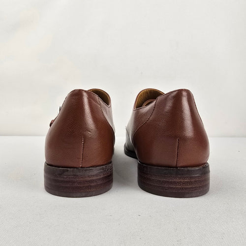 Nine West Brown Leather Double Monk Strap Loafers Dress Shoes Size 8.5