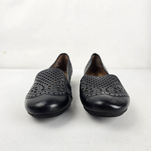 Cobb Hill Women's Black Leather Laser Cut Ballet Flats Slip Size 9