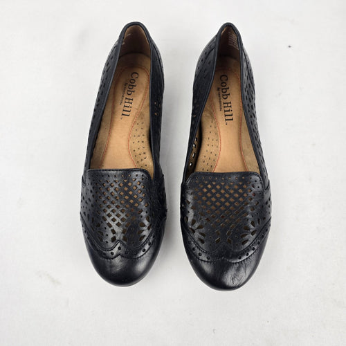 Cobb Hill Women's Black Leather Laser Cut Ballet Flats Slip Size 9