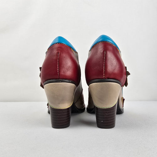 Socofy Women's Floral Leather Mary Jane Heels Size 8