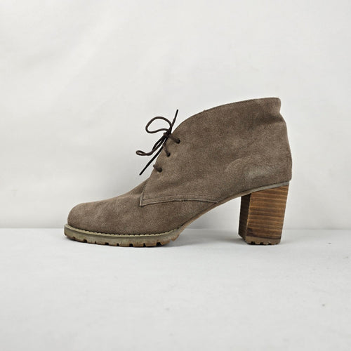 Town Shoes Women's Taupe Suede Lace-Up Ankle Boots Block Heel Size 12
