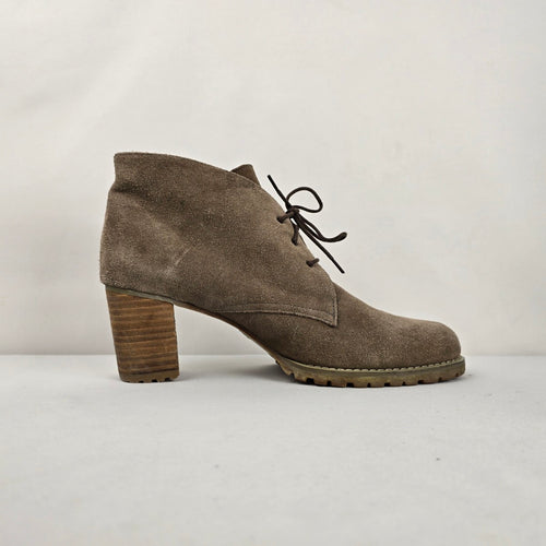 Town Shoes Women's Taupe Suede Lace-Up Ankle Boots Block Heel Size 12