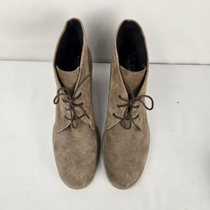 Town Shoes Women's Taupe Suede Lace-Up Ankle Boots Block Heel Size 12
