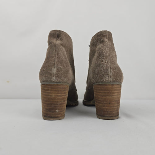 Town Shoes Women's Taupe Suede Lace-Up Ankle Boots Block Heel Size 12