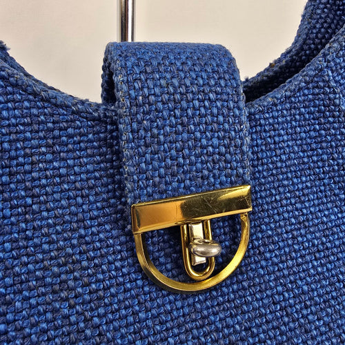 JR Blue Woven Canvas Hobo Shoulder Bag Gold Tone Hardware