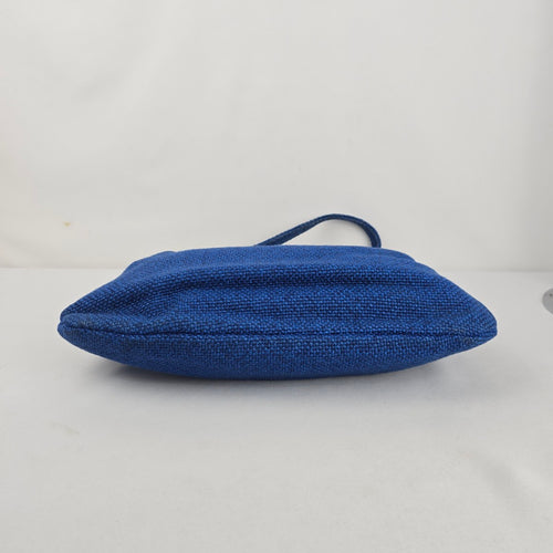 JR Blue Woven Canvas Hobo Shoulder Bag Gold Tone Hardware