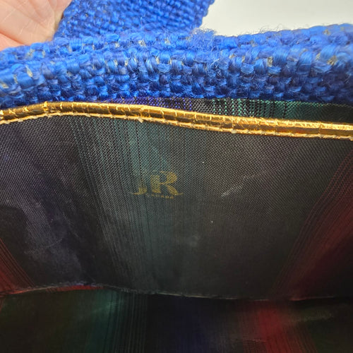 JR Blue Woven Canvas Hobo Shoulder Bag Gold Tone Hardware