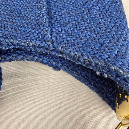 JR Blue Woven Canvas Hobo Shoulder Bag Gold Tone Hardware