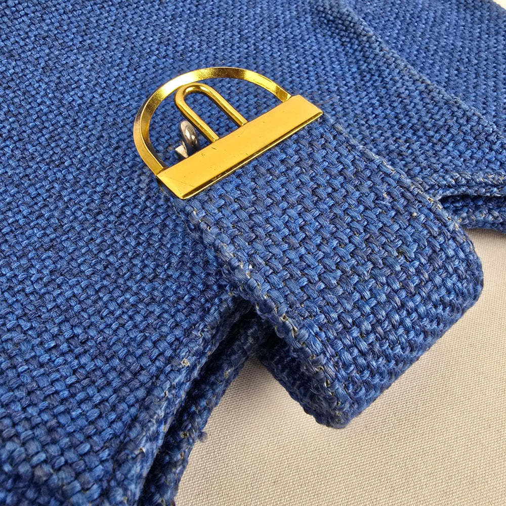 JR Blue Woven Canvas Hobo Shoulder Bag Gold Tone Hardware