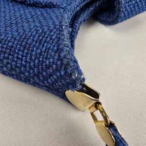 JR Blue Woven Canvas Hobo Shoulder Bag Gold Tone Hardware