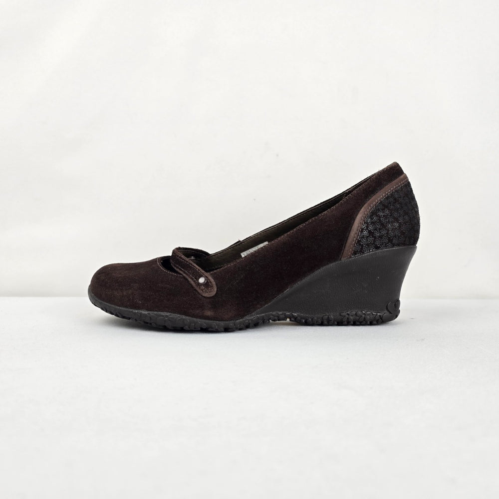 Merrell Petunia Brown Suede Mary Jane Wedge Shoes Y2K Size 8