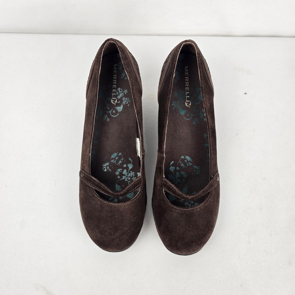 Merrell Petunia Brown Suede Mary Jane Wedge Shoes Y2K Size 8