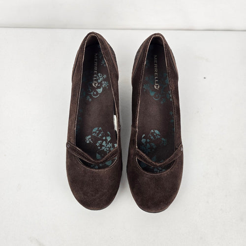 Merrell Petunia Brown Suede Mary Jane Wedge Shoes Y2K Size 8